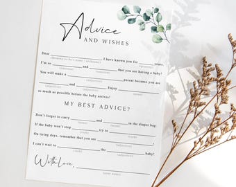 Greenery Baby Shower Advice Mad Libs Cards (Digital Download)
