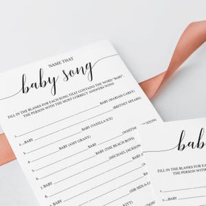 Gra „Nazwij tę piosenkę dla dziecka” Gry dla dzieci na baby shower do pobrania natychmiast Gra „Zgadnij melodię dziecka” Gry rustykalne na baby shower do wydrukowania z papieru Kraft zdjęcie 2