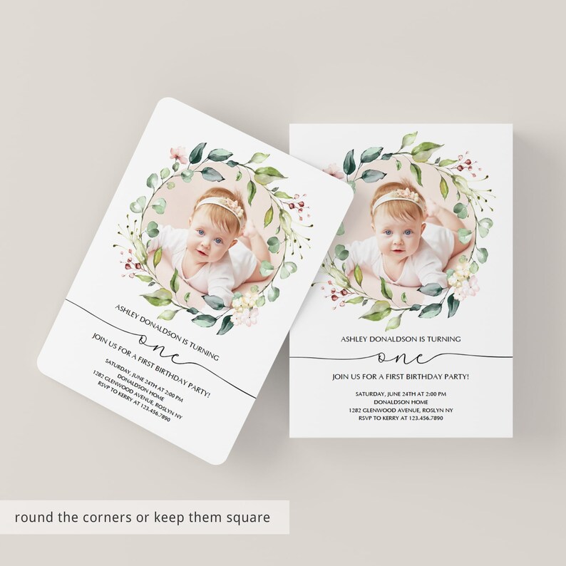 First Birthday Invitation Girl Photo Invitation Template Etsy