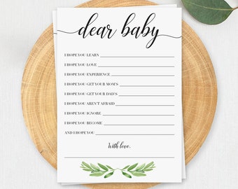 Baby Shower Games Printable Dear Baby Shower Game Instant Download Green Leaves Watercolor Baby Shower Game Baby Wishes Download Baby GL1