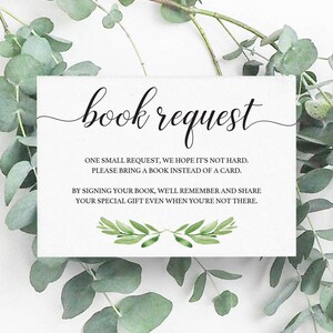 Book Request Card Printable Baby Book Insert Card Greenery Baby Shower Bring a Book Insert Baby Library Printable Botanical Baby Shower GL1