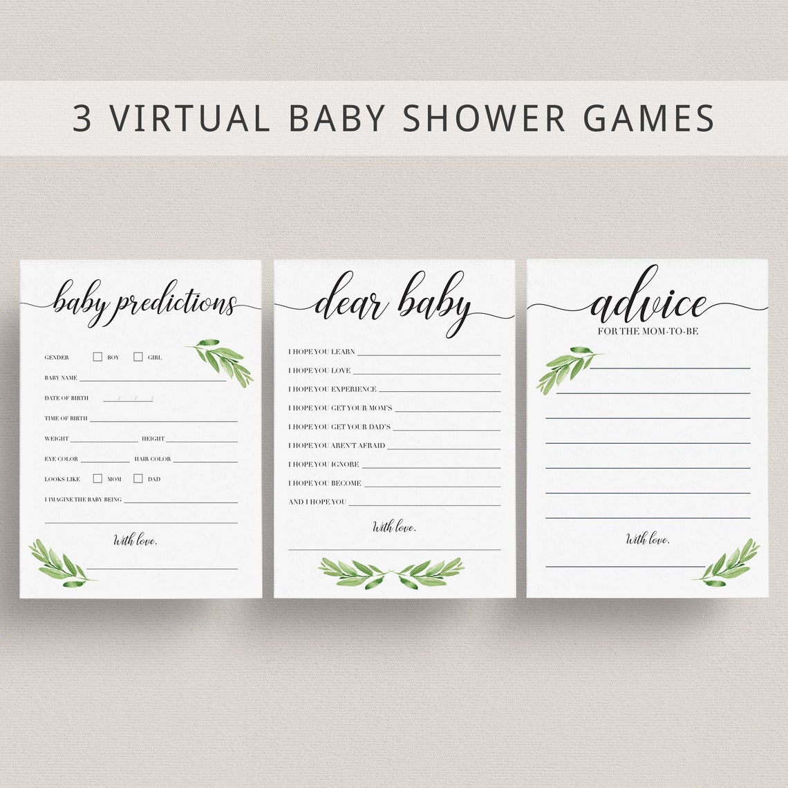 Greenery Baby Shower Games for Zoom Baby Party Printables Etsy