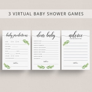 Giochi per baby shower Greenery per Zoom Baby Party Stampabili Baby Shower Virtuale Gioco Dear Baby Auguri Virtuali per Neonati Schede di Consigli Virtuali GL1