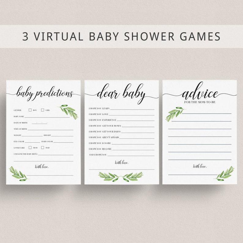 Greenery Baby Shower Games for Zoom Baby Party Printables Etsy