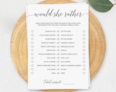 Minimal Baby Shower Would She Rather Game Black and White Baby Sprinkle Games Would She Rather Baby Shower Game Printable Fun Baby Party CL2