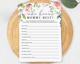 Blush Baby Shower Who Knows Mommy Best Game Printable Baby Shower Games Download Pink Roses Baby Shower Quiz About Mom To Be Funny Game BB1