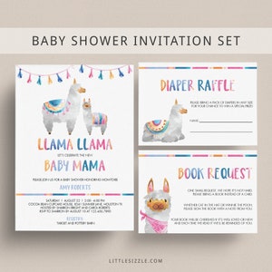 Bundle d'invitations baby shower lama maman neutre sexiste Cartes d'invitation baby shower lama lama carte d'invitation apporter un livre LM1