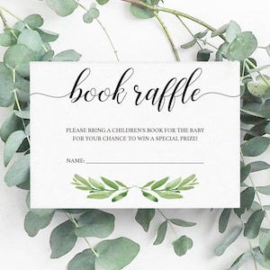Book Raffle Ticket Baby Shower Invitation Insert Greenery Baby Shower Book Raffle Card Baby Library Baby Book Request Card Printable PDF GL1
