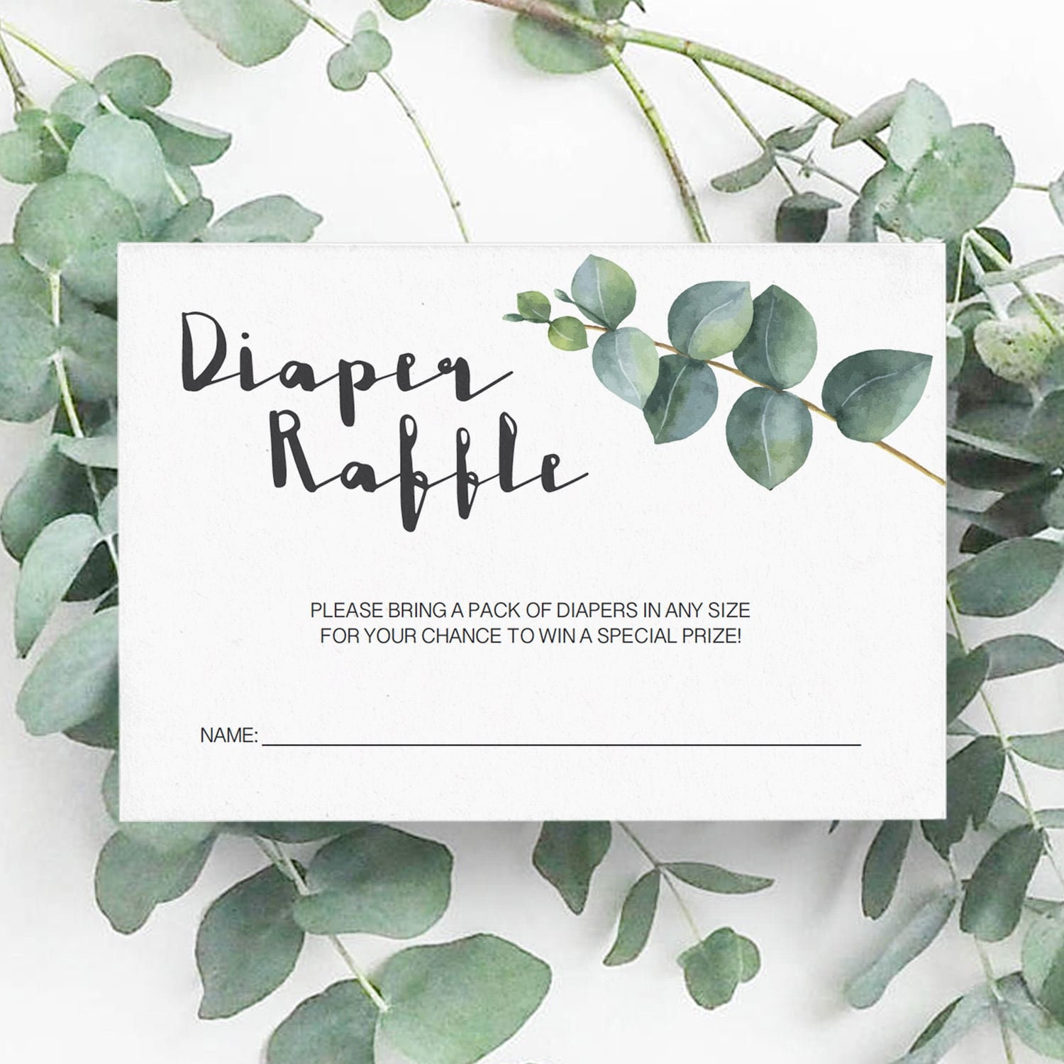 Eucalyptus Baby Shower Diaper Raffle Ticket Printable Greenery | Etsy