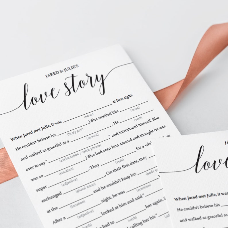 Love Story Mad Libs Wedding Shower Games Printable Wedding | Etsy