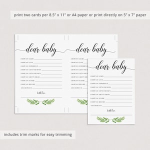 Baby Shower Games Printable Dear Baby Shower Game Instant Download Green Leaves Watercolor Baby Shower Game Baby Wishes Download Baby GL1 image 4