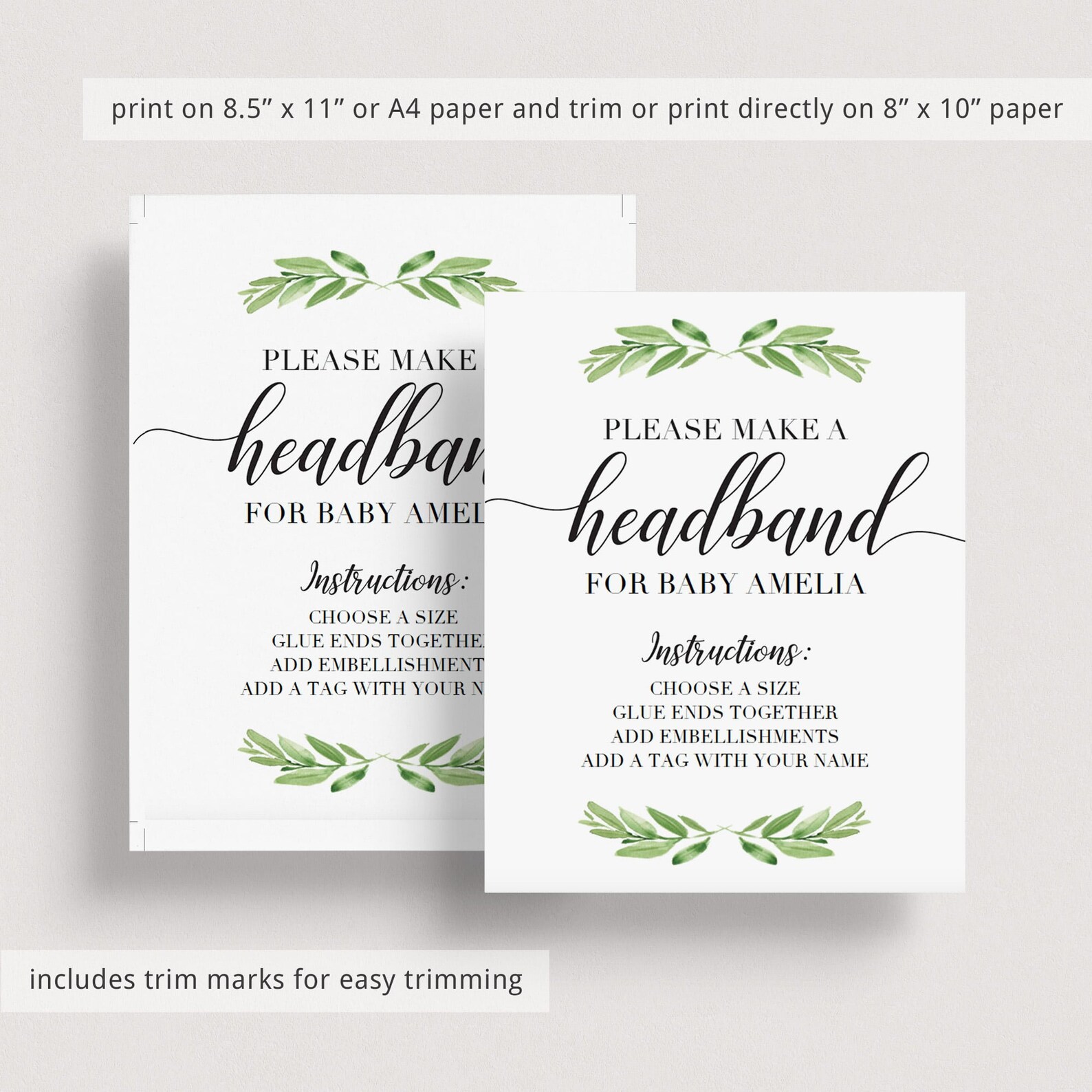 Headband Station Sign Green Baby Shower Sign Printable Sign | Etsy