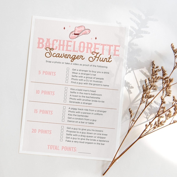 Cowgirl Bachelorette Scavenger Hunt Spiel Druckbare Western Themed Hennen Nacht Schnitzeljagd Bearbeitbare Vorlage Nashville Lets Get Nashty LR1