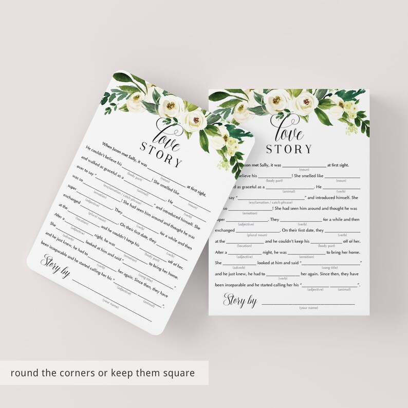 Love Story Mad Libs Bridal Shower Games Printable Greenery - Etsy