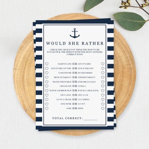 Nautical Baby Shower Would She Rather Baby Shower Game Printable Sailor Baby Shower Decorations Blue Babyshower Guessing Game Download NS1