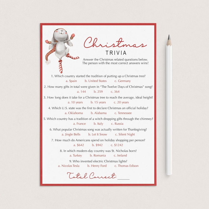 Christmas Quiz Questions and Answers Virtual Christmas Trivia - Etsy
