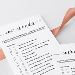 Minimalist Bridal Shower Over or Under Game Printable Over Under Bridal ...