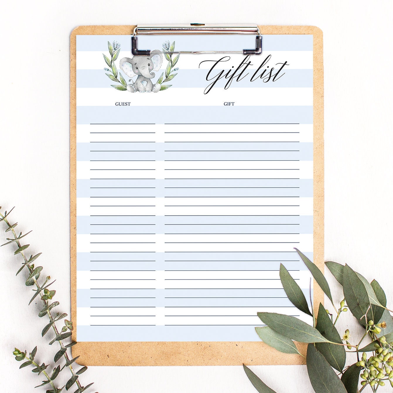 Gift List for Baby Shower Gift List Printable Baby Elephant - Etsy