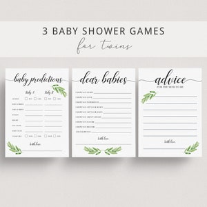 Paquete de juegos para baby shower de gemelos, tarjeta "Queridos bebés", deseos para bebés gemelos, tarjeta de consejos para bebés gemelos, predicciones para bebés gemelos, divertidos juegos para baby shower de gemelos GL1