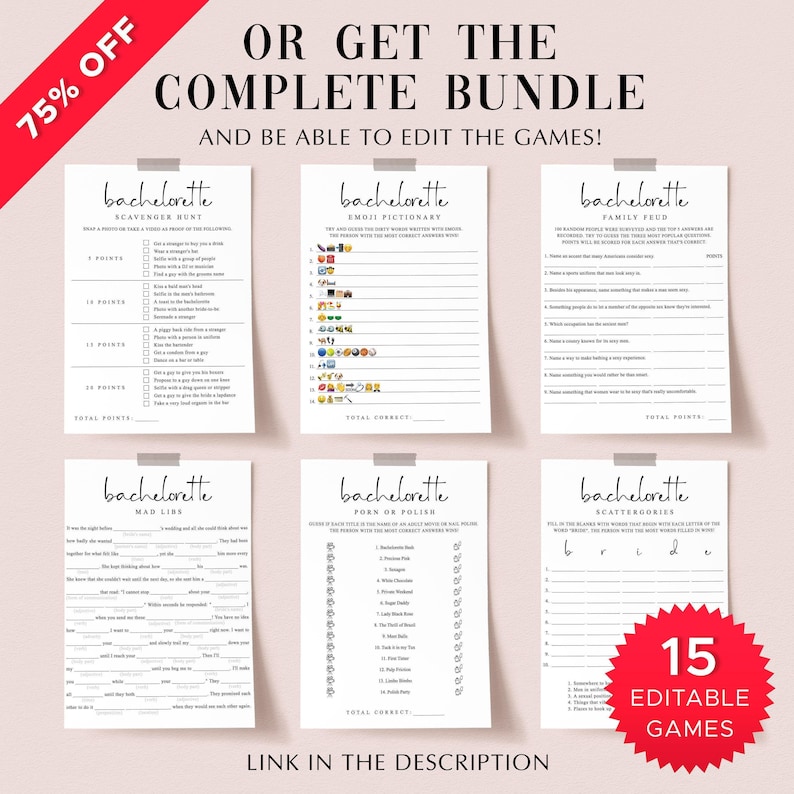 Dirty Bachelorette Mad Libs Game: Minimalist Hen Party (Printable Digital Download) ML1 image 4