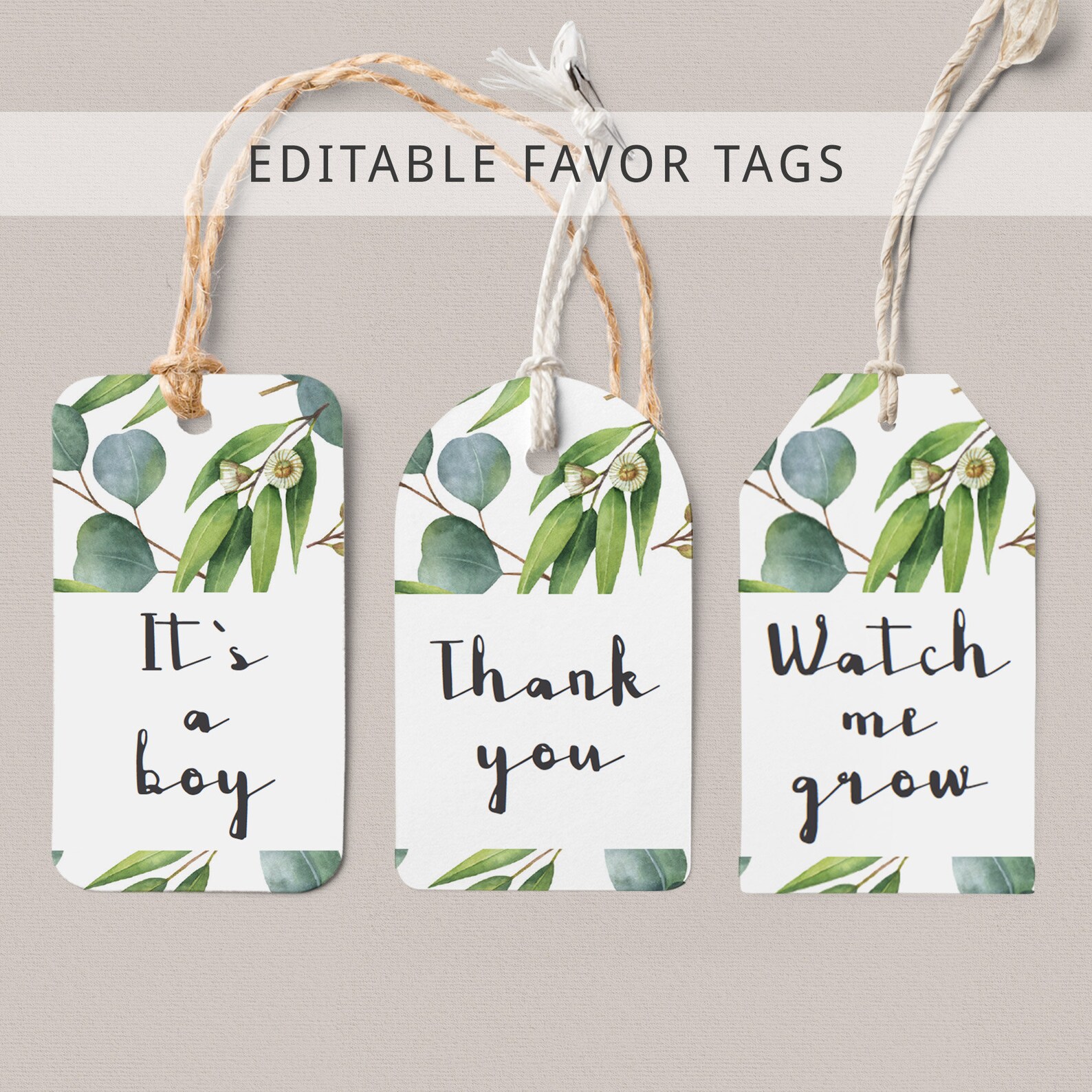 Eucalyptus Thank You Tags for Baby Shower Favor Tags Green Etsy