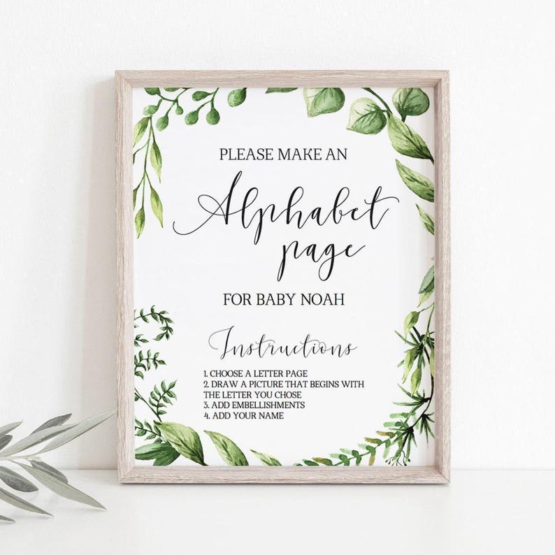 Alphabet Game Baby Shower Sign Printable Baby Alphabet Book Game Sign ...