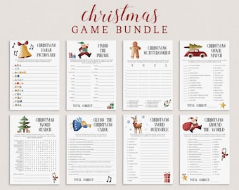 Printable Christmas Games Bundle Holiday Party Games Package Christmas Emoji Pictionary Guess the Christmas Carol Xmas Word Scramble CH-JH1