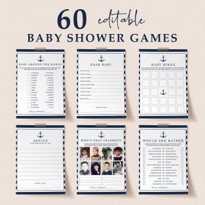 Nautical Baby Shower Games Bundle: 60 Editable Templates (Digital Download) NS1