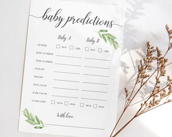 Twins Baby Shower Prediction Cards: Greenery Game (Digital Download) GL1