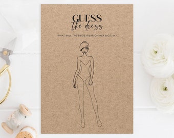 Guess the Dress Bridal Shower Game Instant Download Kraft Guess the Wedding Dress Game Rustic Kraft Bridal Shower Draw the Dress Games ET1