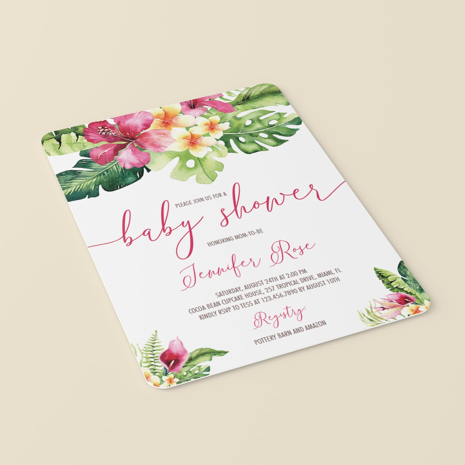 Hawaiian Baby Shower Invitation Template Download Tropical | Etsy