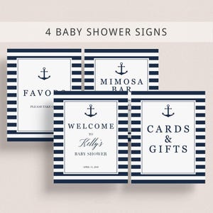 Coastal Baby Shower Kit Decoration Baby Shower Package Boy Nautical Baby Shower Signs Printable Navy Blue Baby Sprinkle Table Decor PDF NS1 image 1