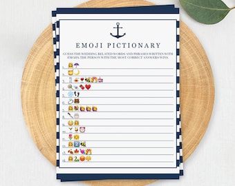 Nautical Bridal Shower Games Printable Emoji Pictionary Game for Bridal Shower Instant Download Beach Themed Bridal Shower Decorations NS1