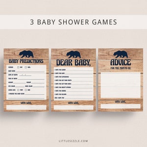 Rustieke babyshower aandenken afdrukbaar, babyshowergames direct downloaden, bosdierenthema, pakket babybeer babyshower voor jongen BBL