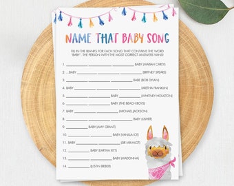 Name That Song Baby Shower Game Llama Mama Baby Shower Game Printable Name That Baby Song Printable Baby Games Llama Theme Alpaca Fiesta LM1