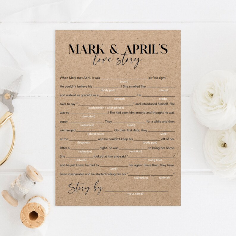 Love Story Mad Libs Wedding Shower Games Printable Rustic | Etsy
