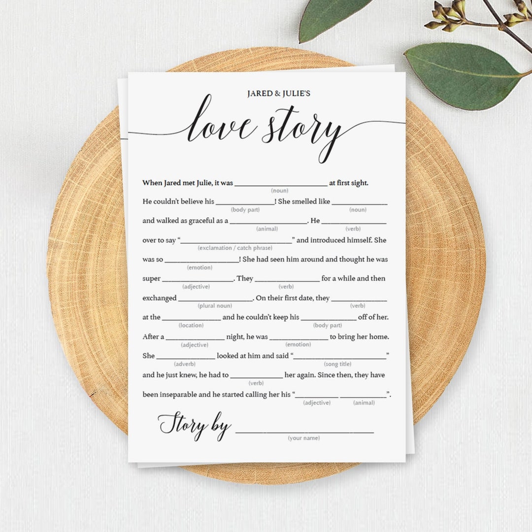 Love Story Mad Libs Wedding Shower Games Printable Wedding Madlibs ...