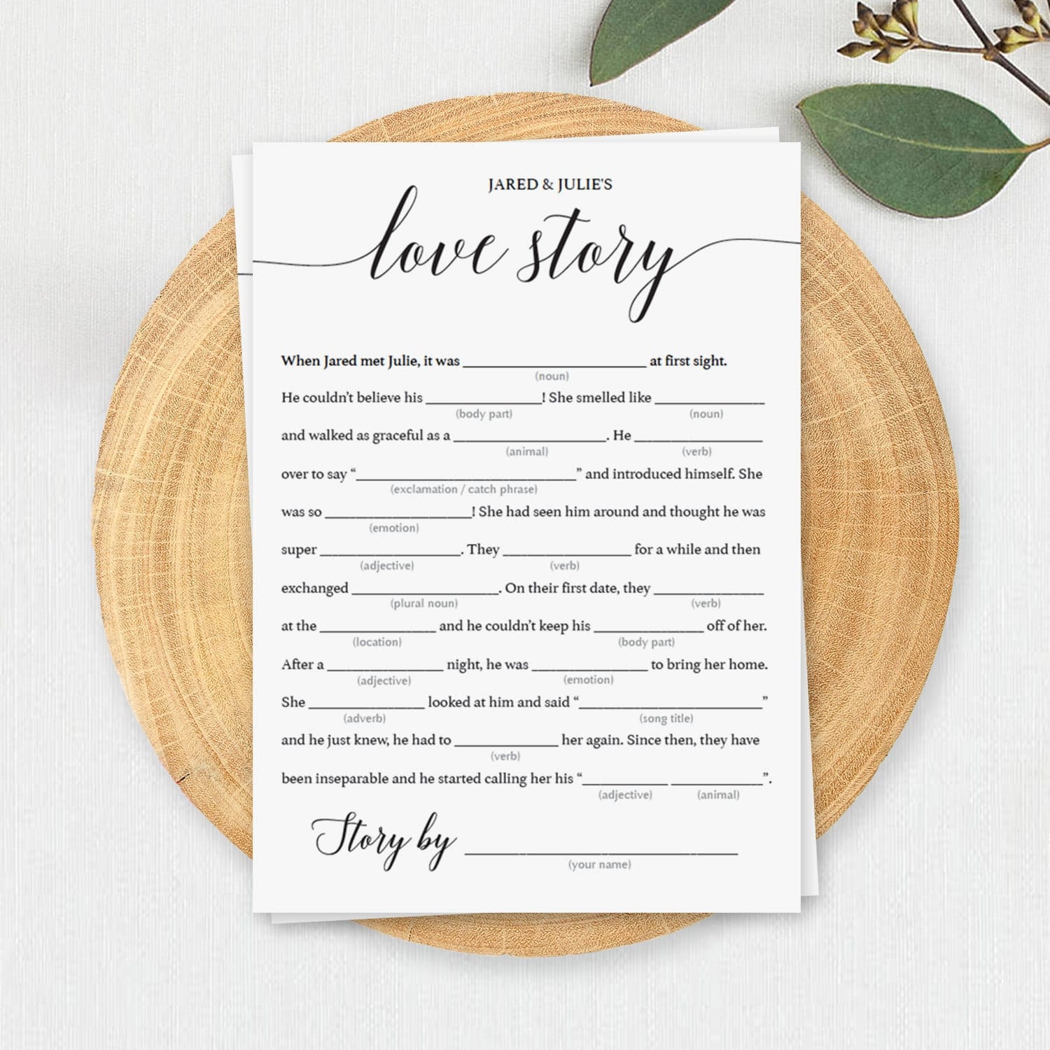 Love Story Mad Libs Wedding Shower Games Printable Wedding - Etsy UK