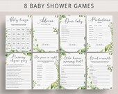 Greenery Baby Shower Games Package Green Baby Bingo Prefilled and Bingo Editable Template Dear Baby Wishes for Baby Card Printable Games CG2
