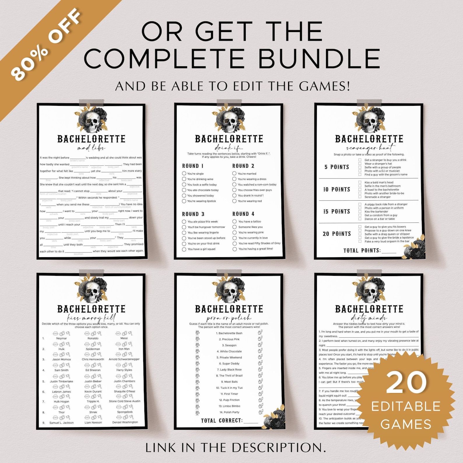 Dirty Mad Libs Bachelorette Party Game: Gothic Skull (digital Download ...