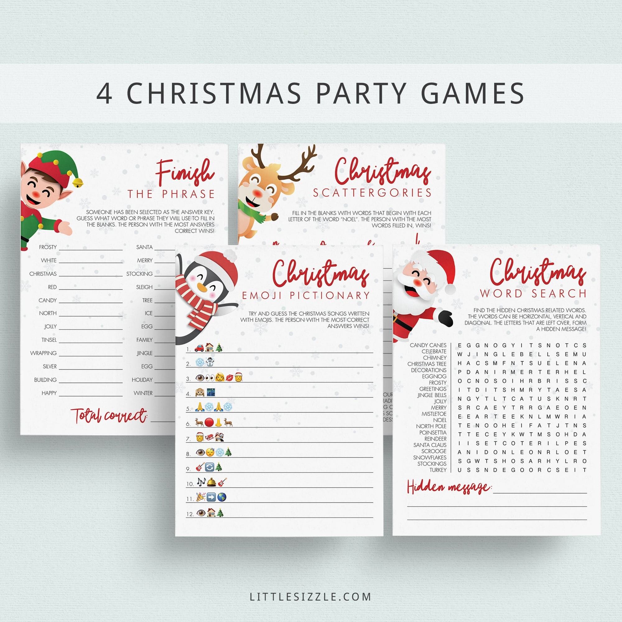 Christmas Games Pack of 4 Xmas Games Bundle Printable Holiday | Etsy
