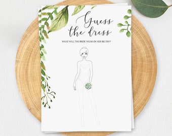 Garden Wedding Shower Games Printable Guess The Dress Bridal Shower Game Greenery Bridalshower Games Draw the Dress Wedding Dress Games CG2