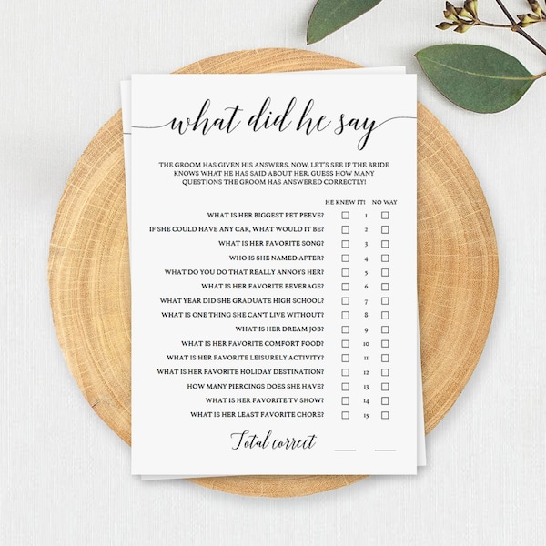 What Did the Groom Say Game What Did the Groom Say Bridal Shower Games Printable What Did He Say About His Bride Fun Wedding Shower Game CL2