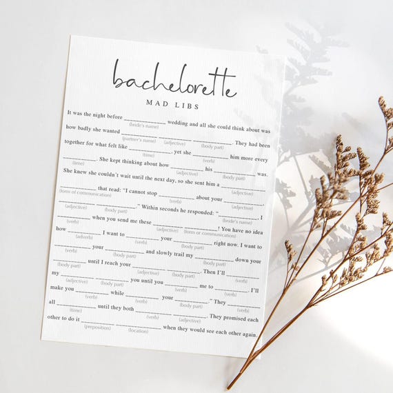 Dirty Bachelorette Mad Libs Game: Minimalist Hen Party (Printable Digital Download) ML1