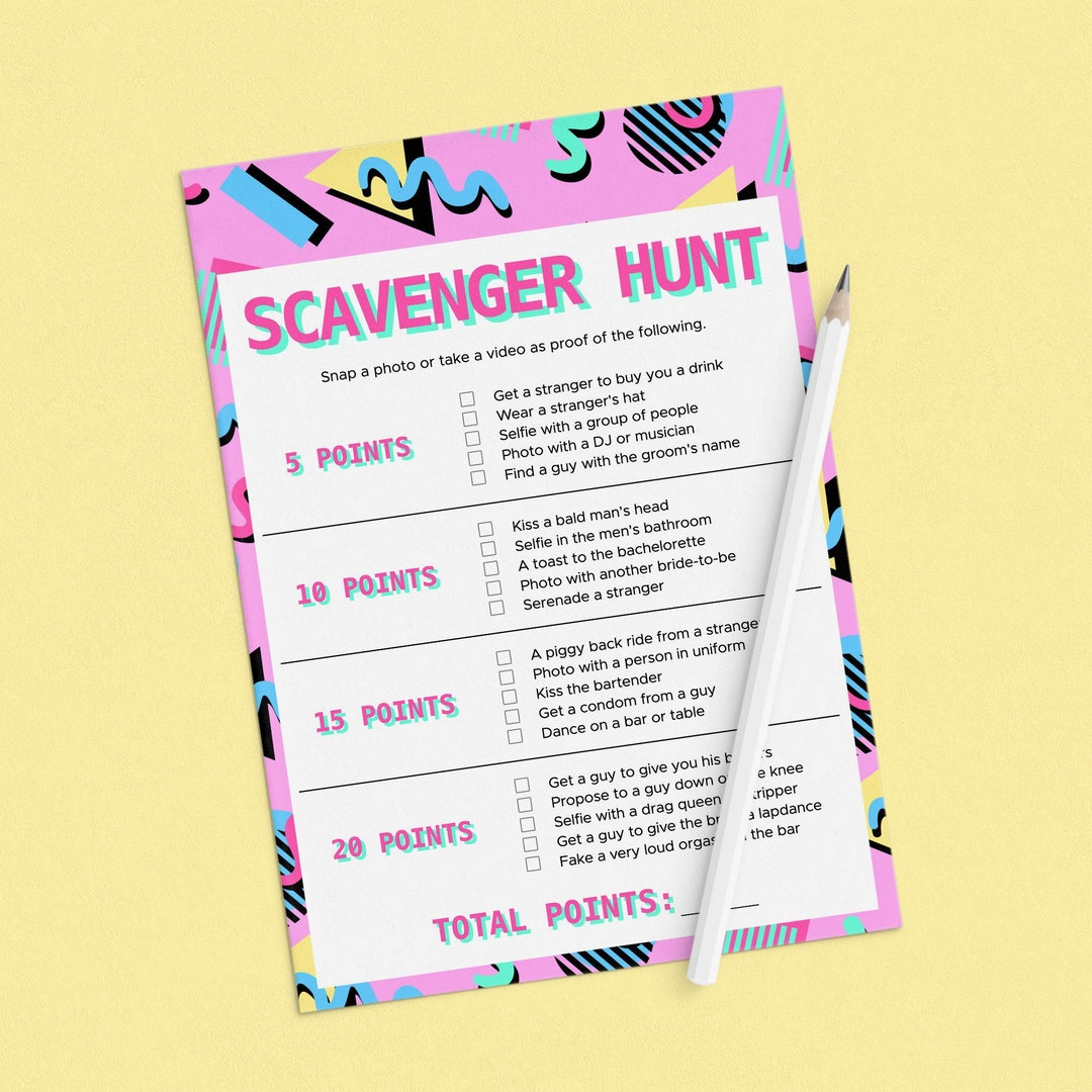 90s Bachelorette Scavenger Hunt Game Printable | Back to the 90s Themed ...
