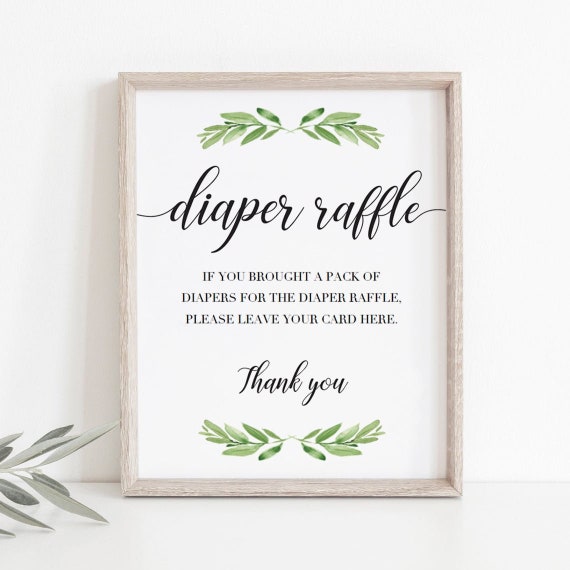 Baby Shower Diaper Raffle Sign Greenery Baby Shower Signs Printable Nature  Baby Shower Decorations Baby Shower Games Signs Table Signs GL1 
