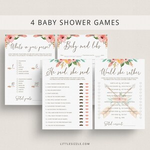 Bloemen boho babyshower spelletjes pakket afdrukbare boho chic babyshower game pack bloemen baby strooi spelletjes zou ze liever gamekaart TR1