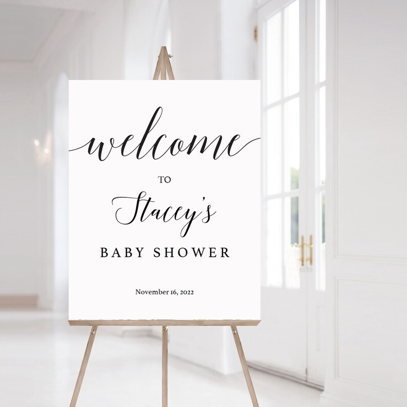 Calligraphy Welcome Sign Baby Shower Signs Printable Black and White Welcome to Sign Editable Baby Shower Welcome Sign Template Download CL2 image 1