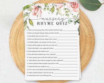 Baby Nursery Rhyme Quiz Printable Pink Floral Baby Shower Nursery Game Instant Download Blush Baby Shower Nursery Rhyme Game Fun Games BB1