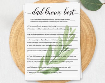 Dad Knows Best Baby Shower Game Greenery Baby Shower Who Knows Daddy Best Baby Shower Game Green Leaf Baby Shower Quiz Guessing Game DIY GL1